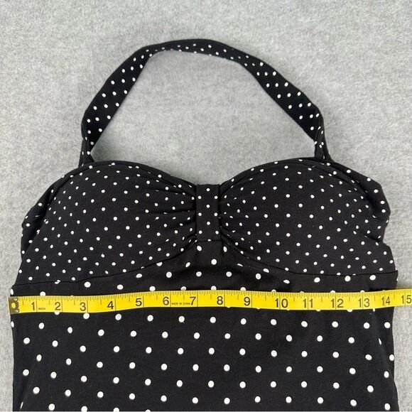 Energie Polka Dot Halter Top Womens XL Black & White Stretch Attached Bra Retro - Picture 12 of 15